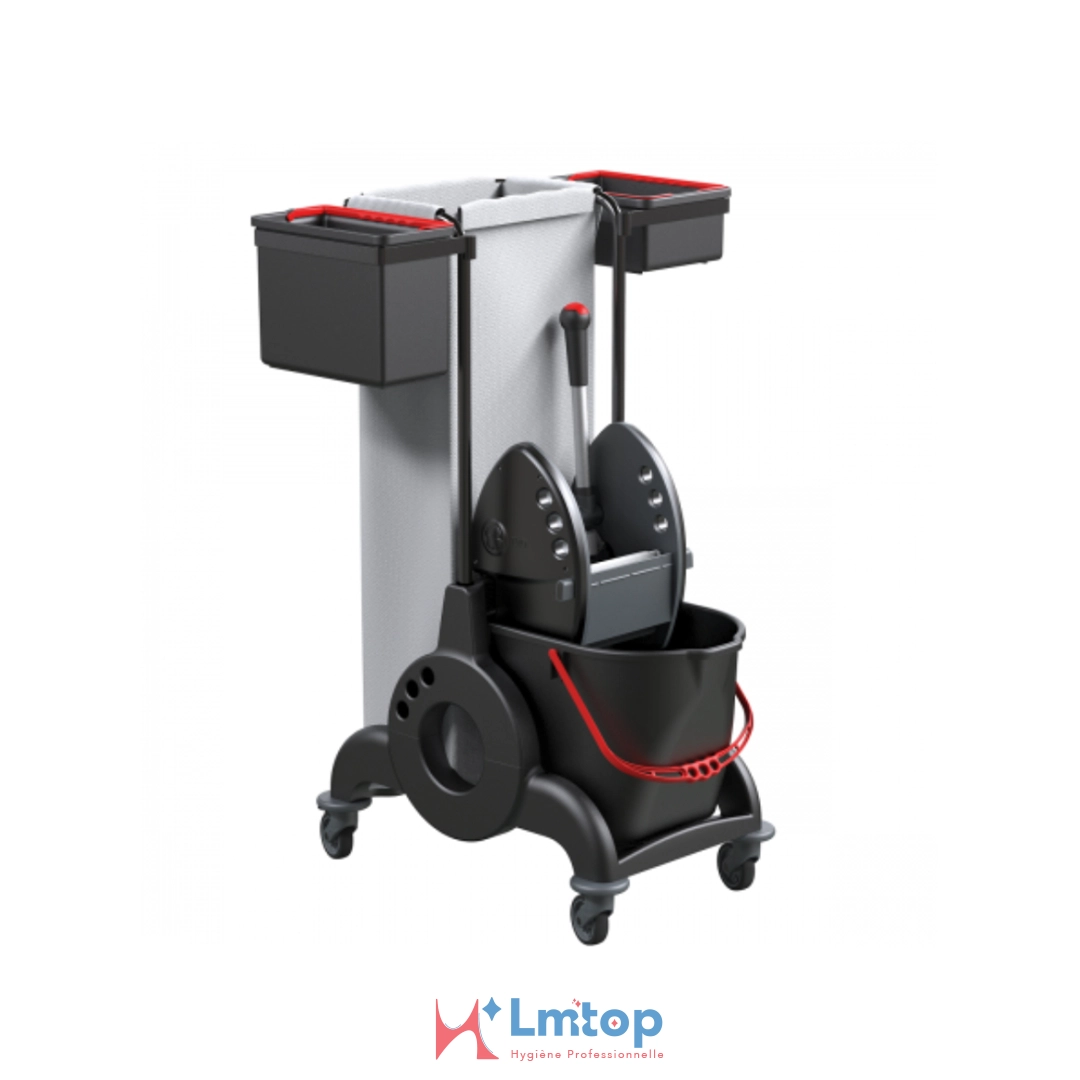 Chariot Noir TWT Italie Top Bin 25L + 2 Seaux 15L + Support Poubelle