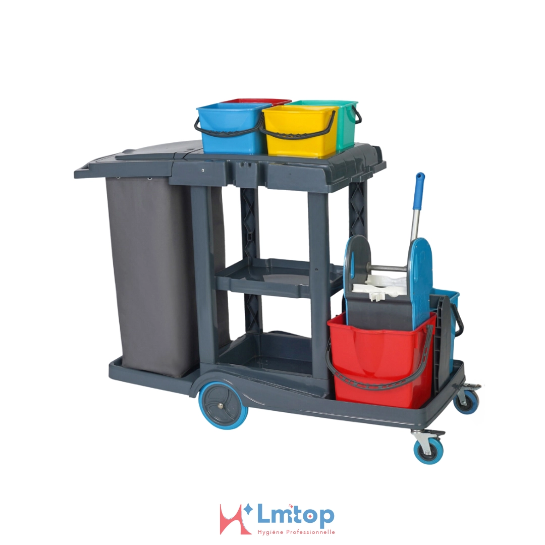 Chariot de Nettoyage en Plastique 2 Seaux 25L + 4 Seaux 5L + Sac