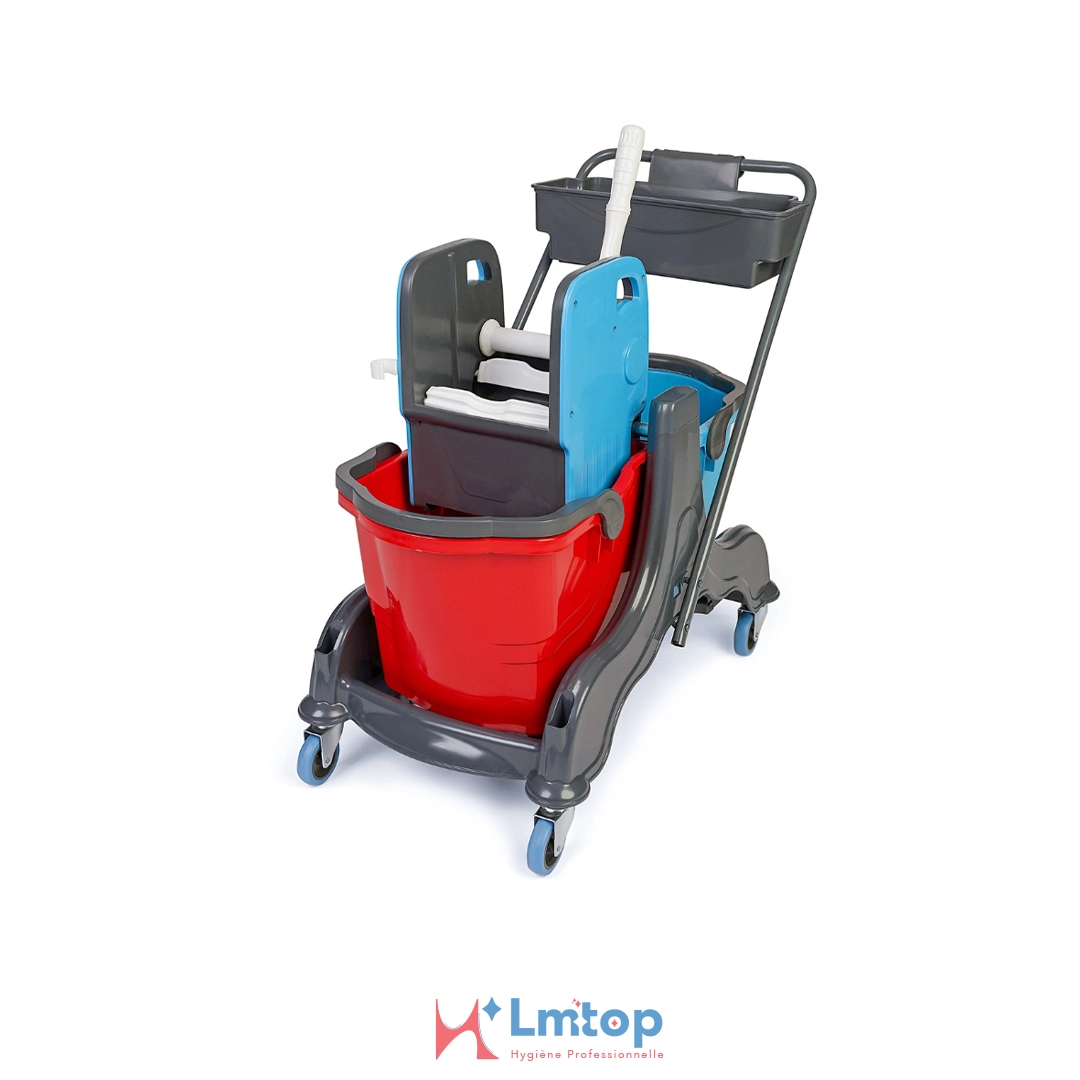 Chariot de Nettoyage Double Seaux 25 Litres + Presse + Panier